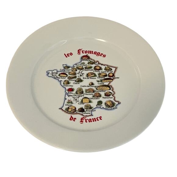 Porcelaine de Sologne Limoges French Cheese Map Plate 8 Inch Les Fromages - Picture 2 of 7